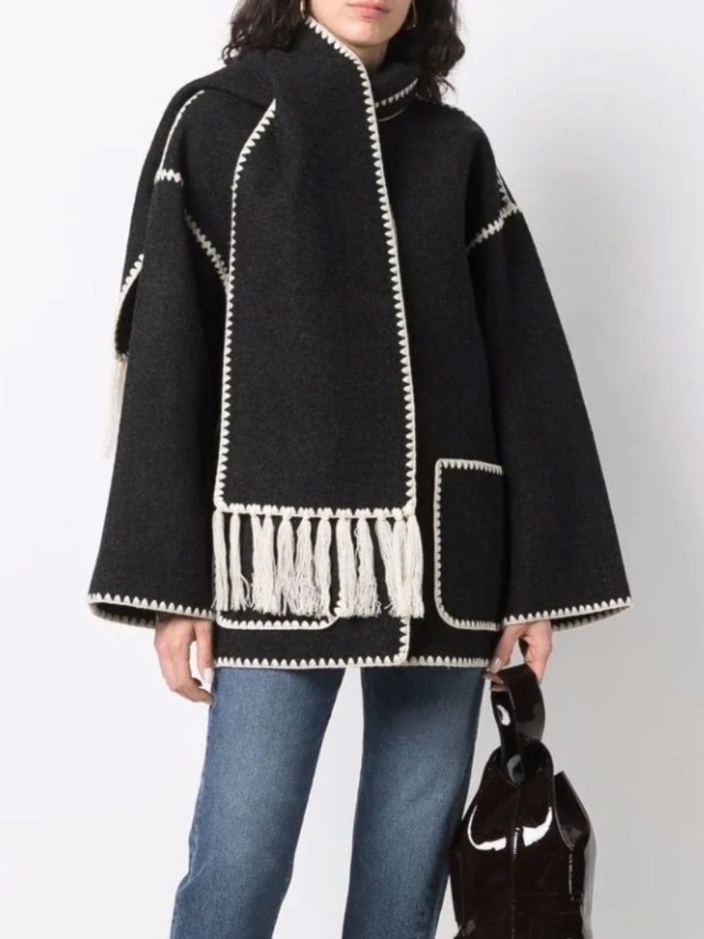 TOTEME embroidered scarf jacket dark grey mélange